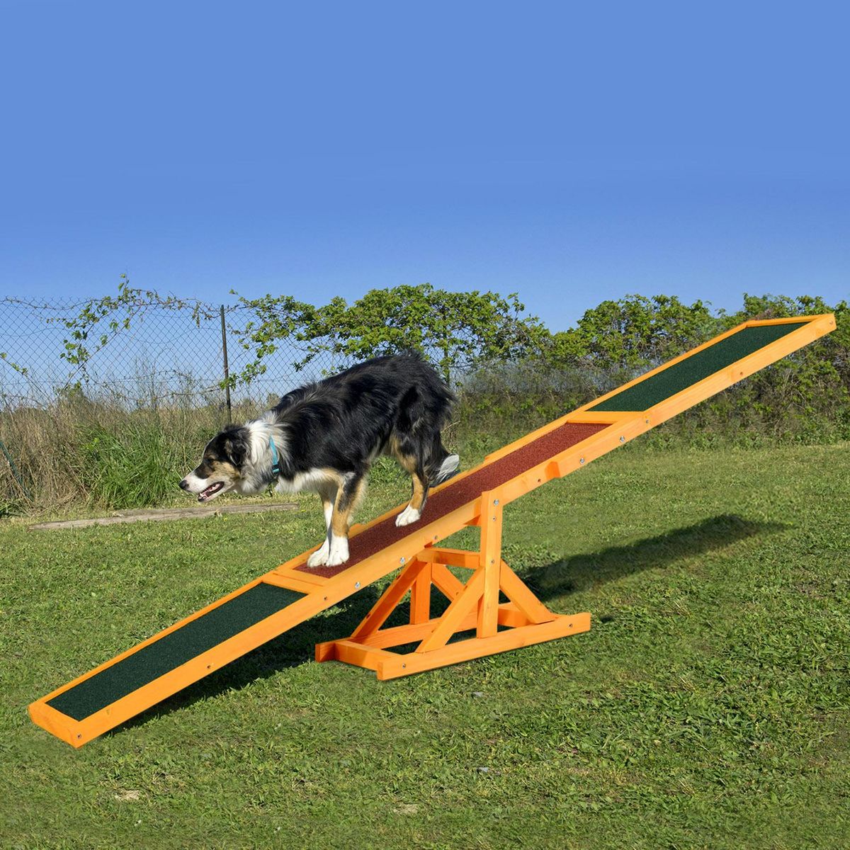 PAWHUT Agility sport pour chien bascule - bascule pour chien - équipement entrainement chien - bois sapin pré-huilé feutre bitumé antidérapant brique vert