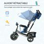 Voir la diapositive 5 : HOMCOM Tricycle enfants évolutif canne  et pare-soleil pliable amovible sacoche et panier 102 x 49l x 102 cm acier bleu