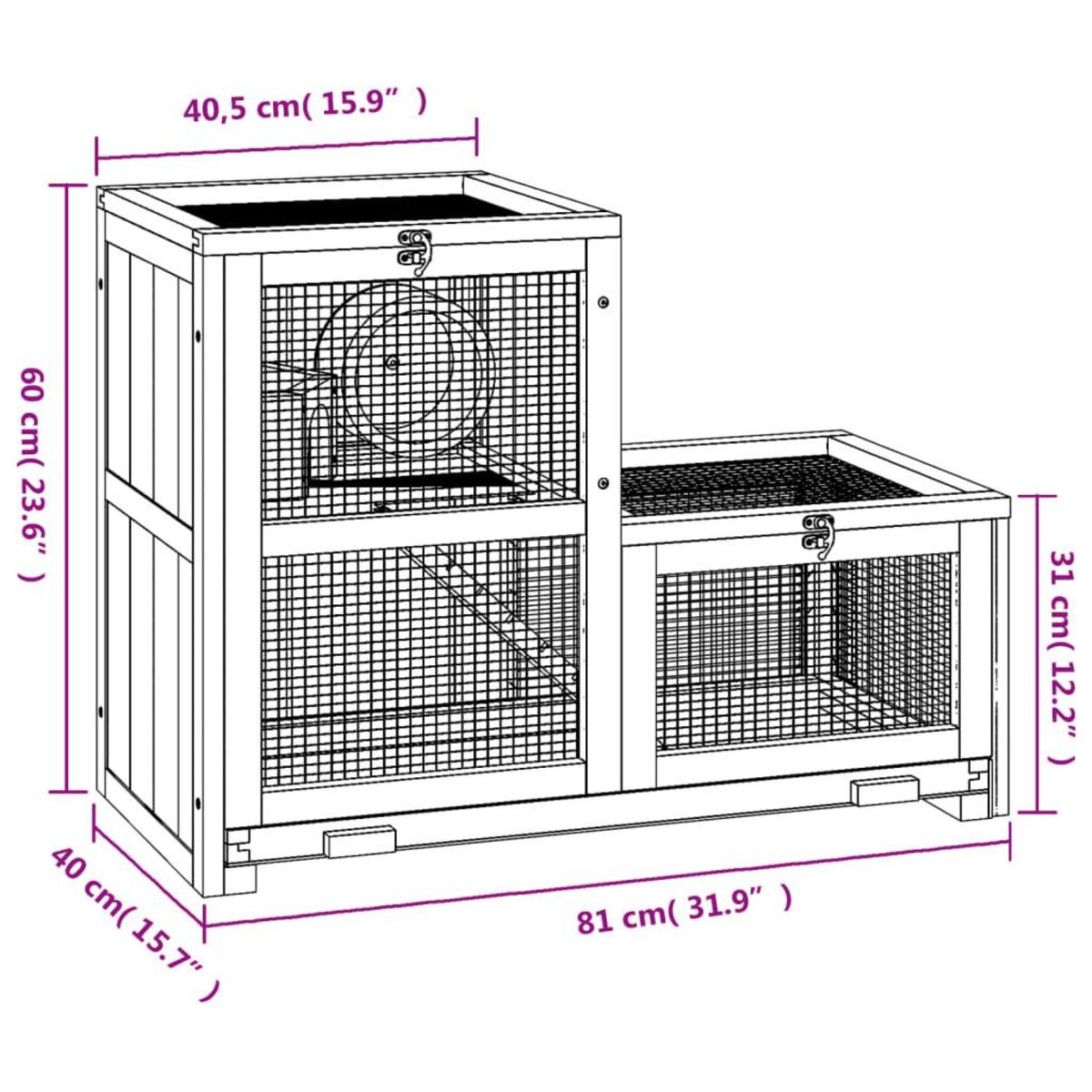 VIDAXL Cage a hamster 81x40x60 cm bois massif de sapin