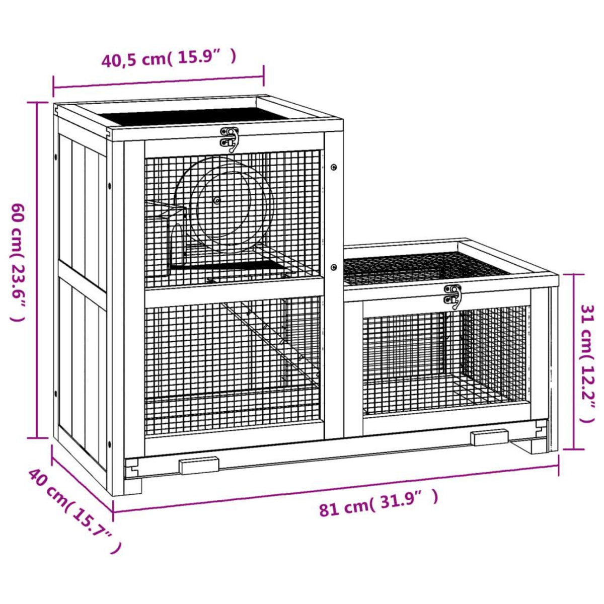 VIDAXL Cage a hamster 81x40x60 cm bois massif de sapin
