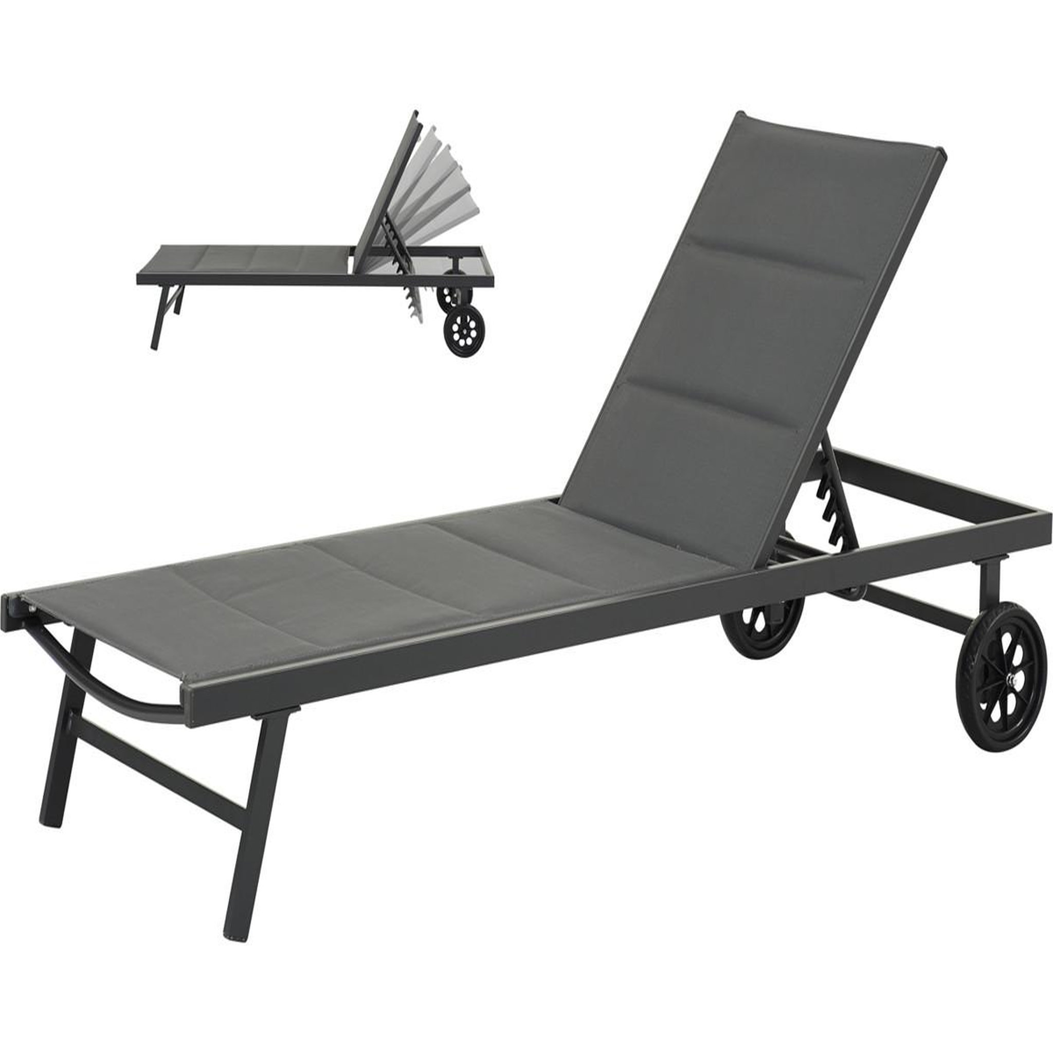 Voir la diapositive 1 : Habitat et Jardin Bain de soleil textilène matelassé et aluminium  bella  - phoenix - gris foncé
