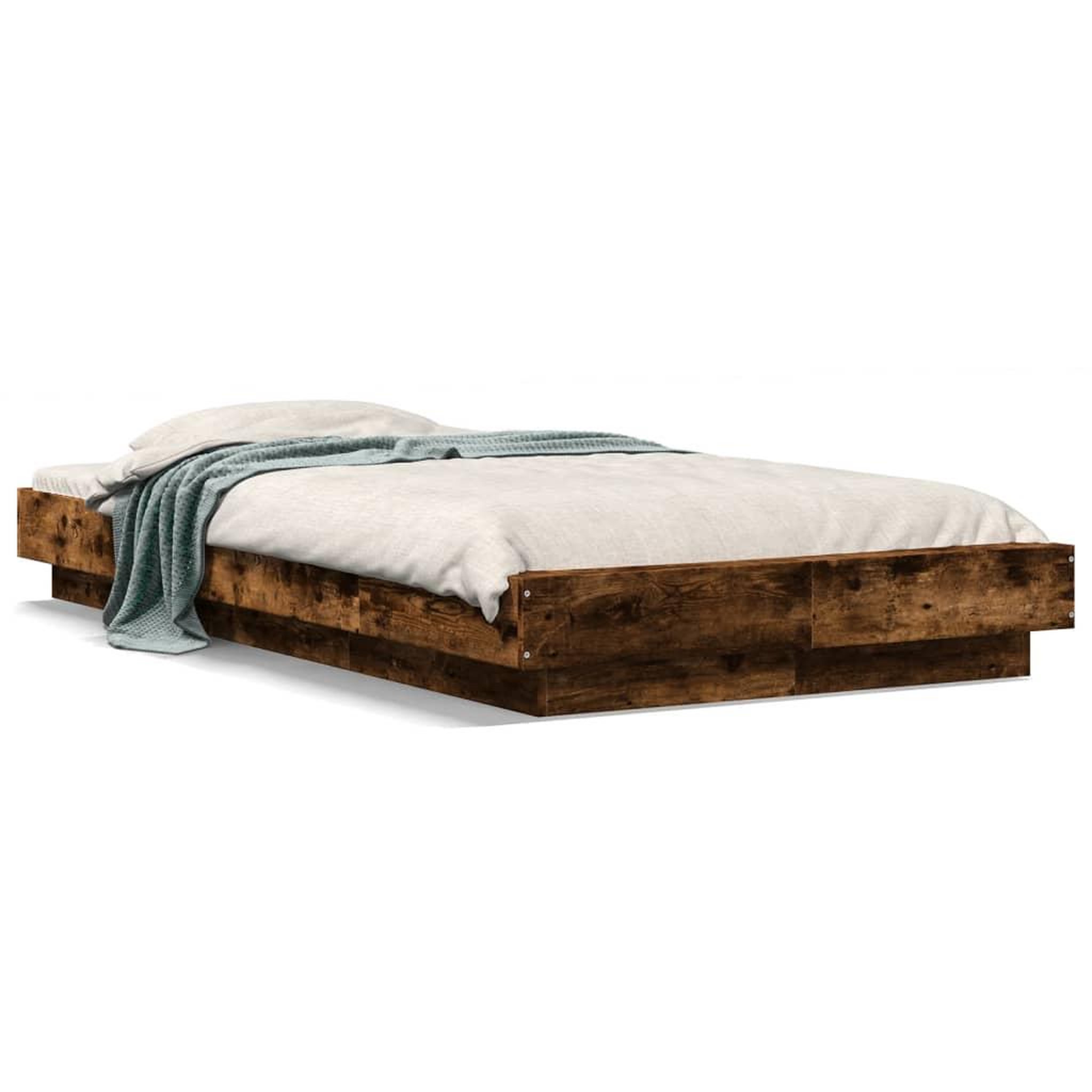 Voir la diapositive 2 : VIDAXL Cadre de lit et lumieres LED sans matelas chene fume 90x190 cm