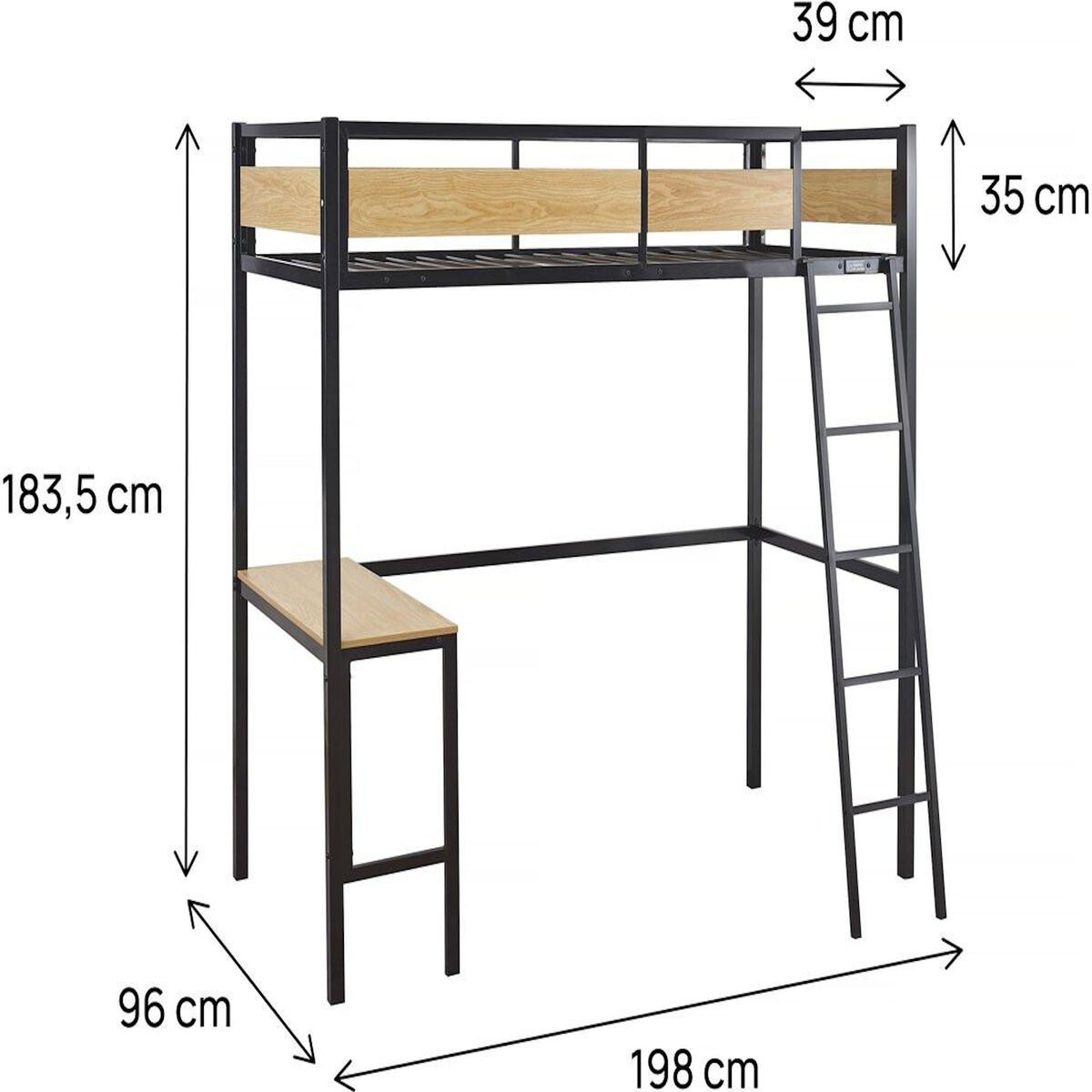 Habitat et Jardin Lit mezzanine avec bureau  Ethan  - 90 x 190 cm - Noir