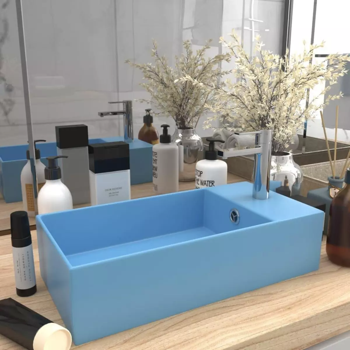VIDAXL Lavabo de salle de bain avec trop-plein Ceramique Bleu clair