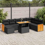 VIDAXL Salon de jardin avec coussins 9 pcs noir resine tressee acacia