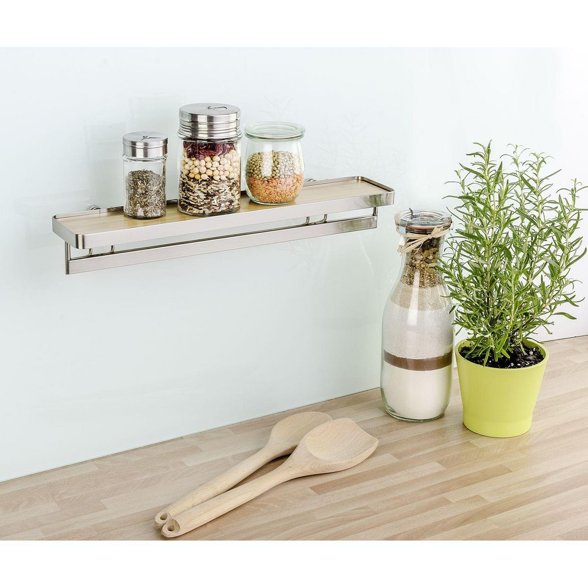 Wenko Etagère porte épices en bambou avec barre Alina - Blanc