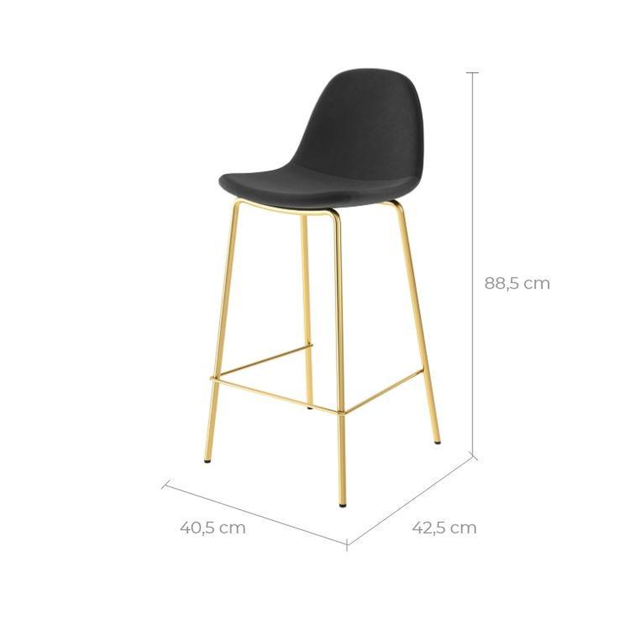 Voir la diapositive 4 : MAISON PAVANE Lot de 2 chaises pour îlot central 65 cm en velours noir et doré-henrik