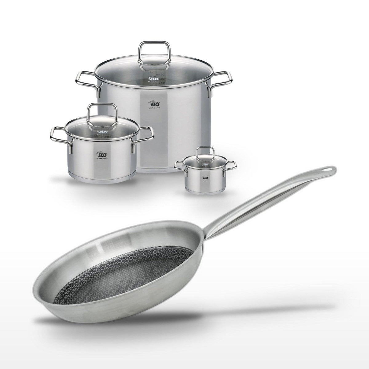 ELO Lot de 3 Faitouts Elo Relief Solution 12/20/26 cm et Poêle 28 cm