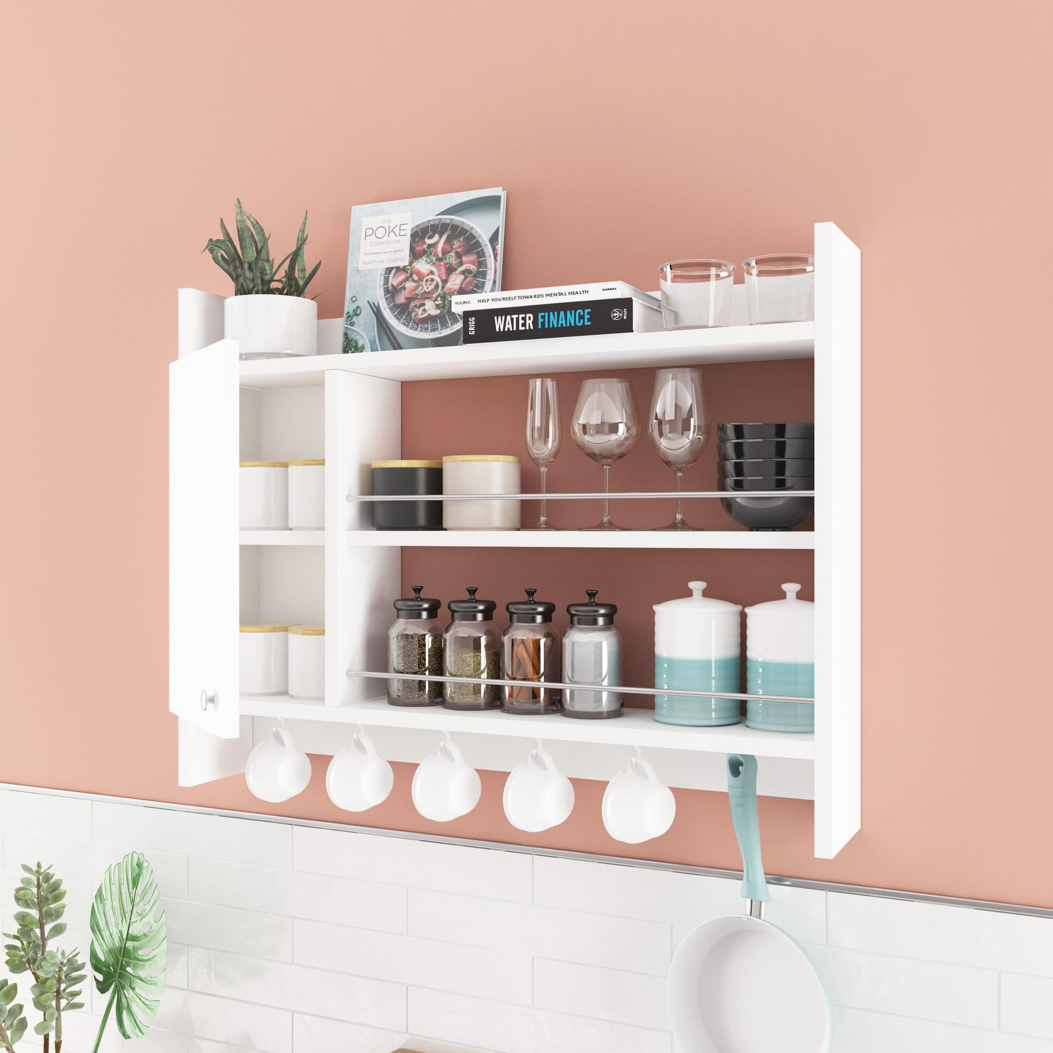 Voir la diapositive 3 : Habitat et Jardin Etagère de cuisine en bois  knerr  - 85 x 13 x 65 cm - blanc