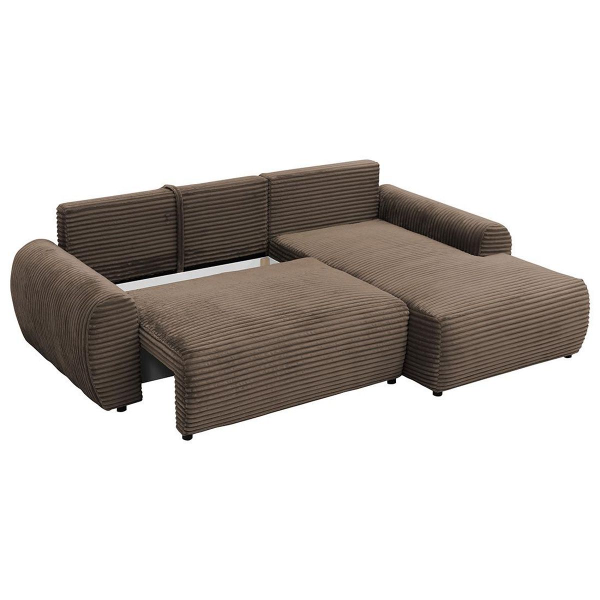 BEST MOBILIER Silvano - canapé d'angle droit 4 places convertible avec coffre en velours côtelé grosses côtes