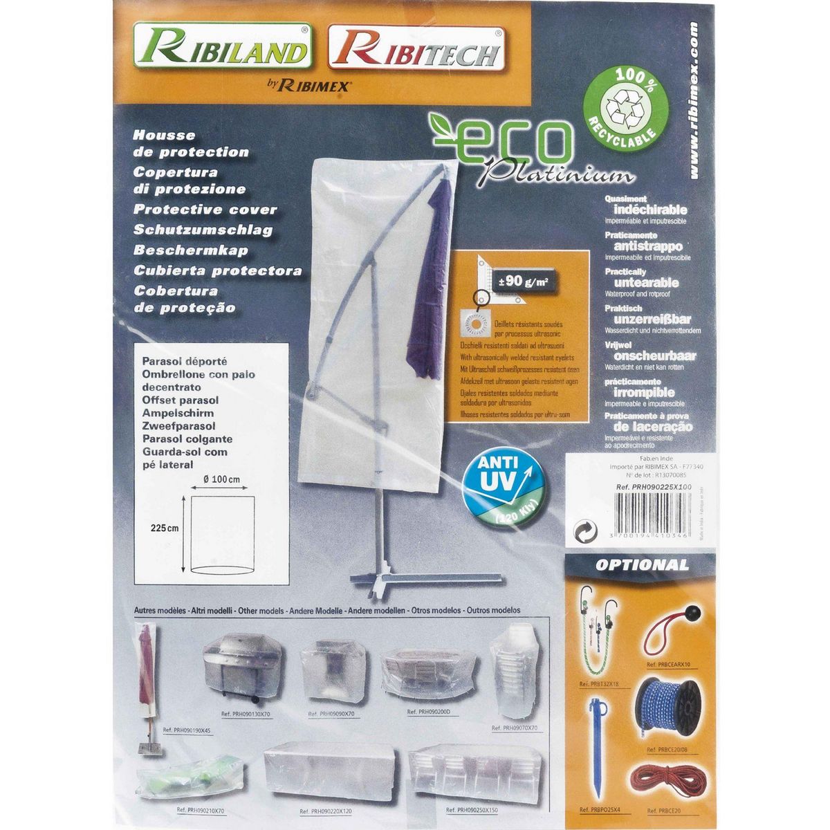 Ribiland Housse transparente de parasol déporté