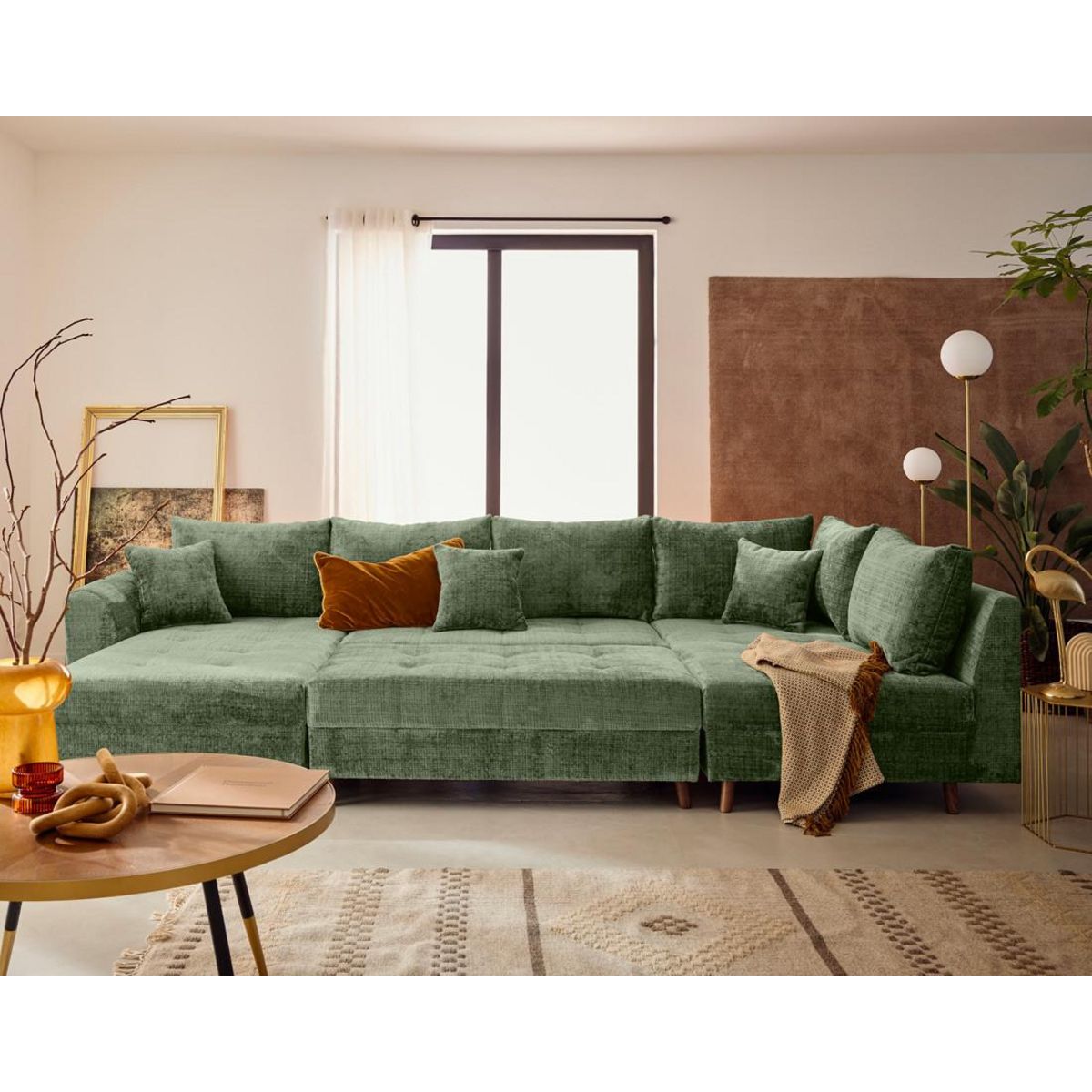 LISA DESIGN Rune - canapé panoramique d'angle droit 7 places en velours texturé