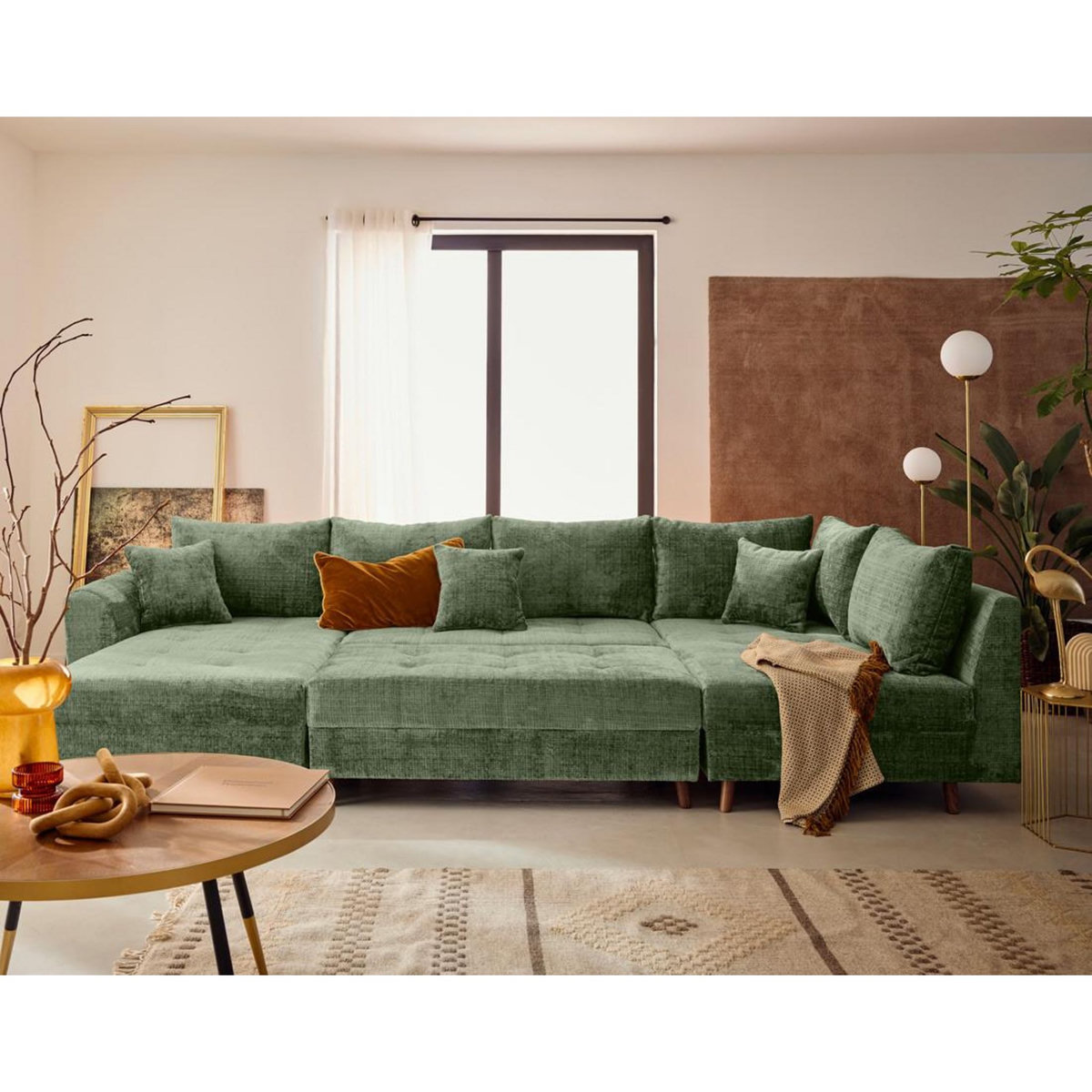 LISA DESIGN Rune - canapé panoramique d'angle droit 7 places en velours texturé