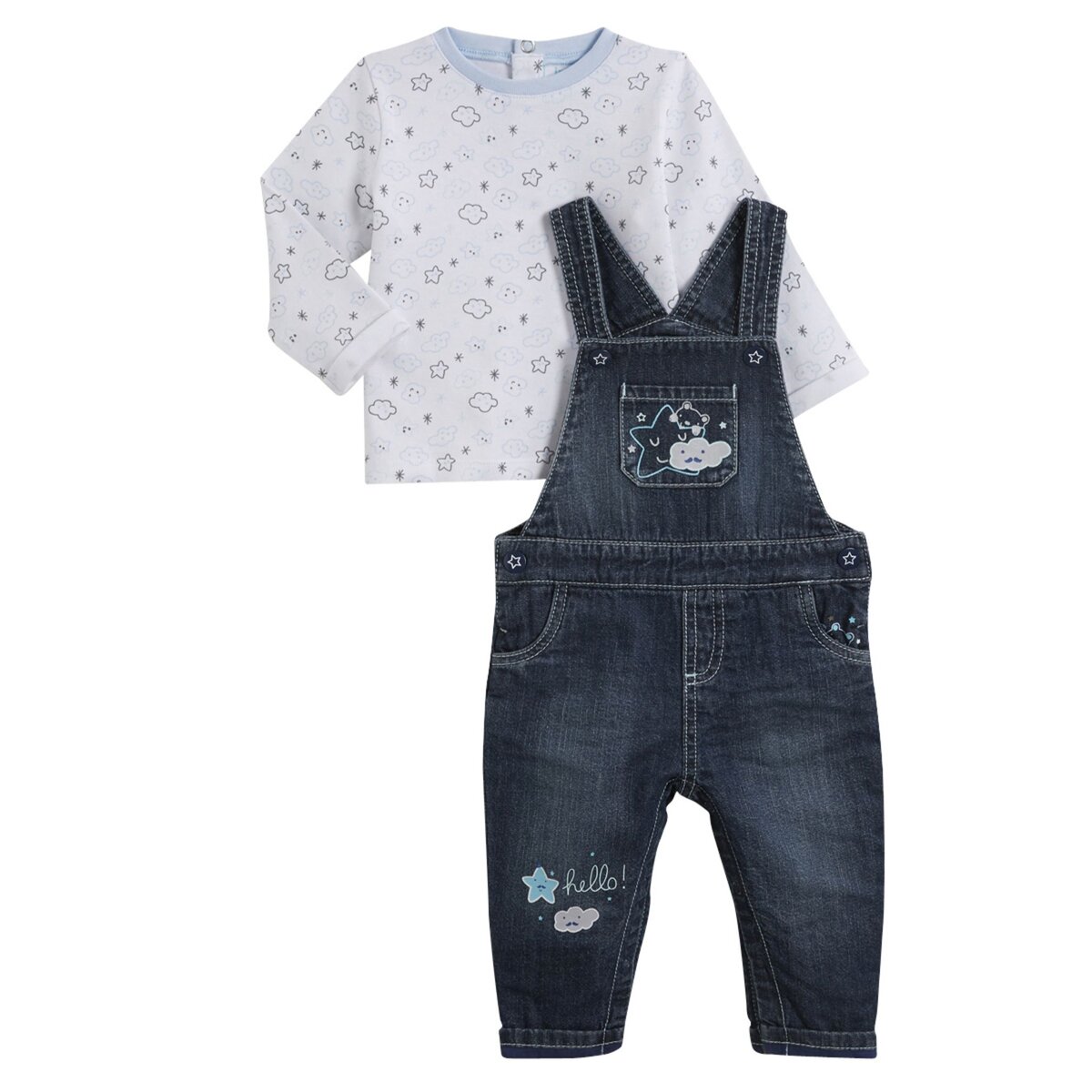 IN EXTENSO Tee-shirt manches longues nuage + salopette denim