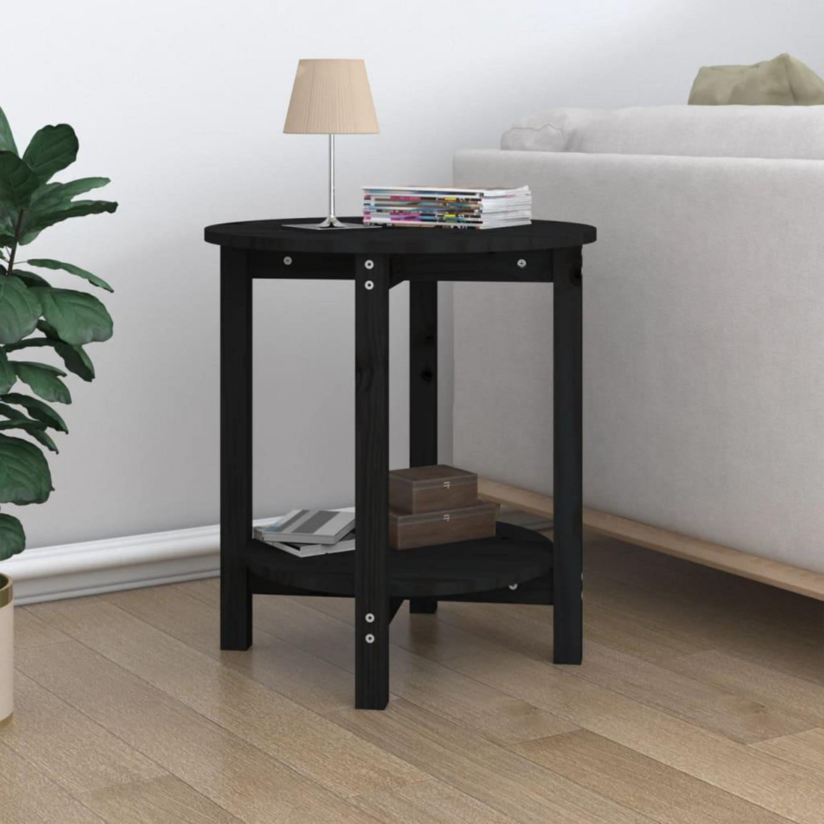 VIDAXL Table basse Noir Ø 55x60 cm Bois massif de pin