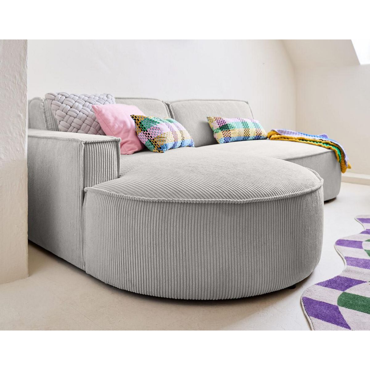 LISA DESIGN Spiaggia - canapé d'angle gauche - forme arrondie - 4 places - en velours côtelé