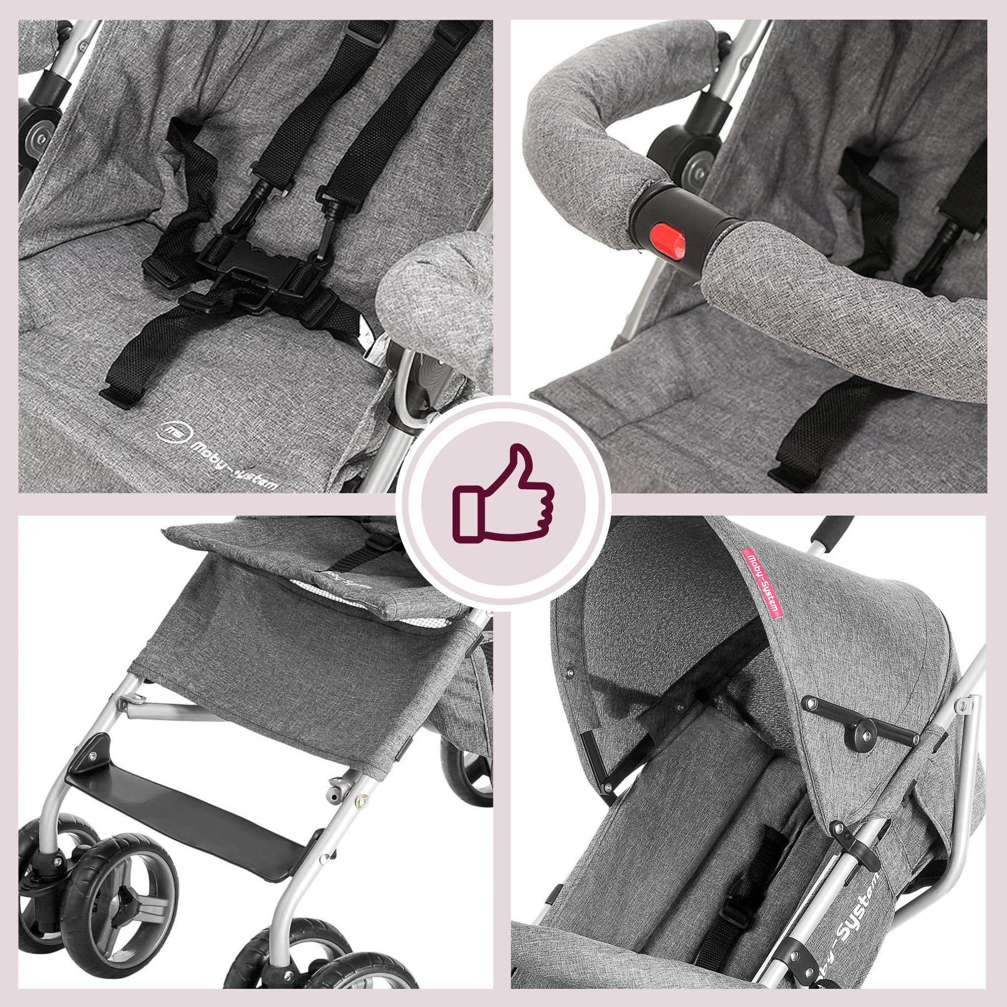 Voir la diapositive 2 : MOBY SYSTEM Poussette canne pliante légère BARTON GRAY Moby-System, 5,5 kg