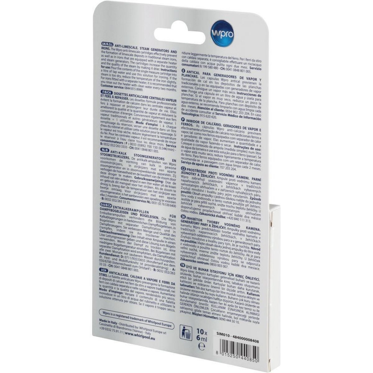 WPRO Pack de 10 dosettes antitartre pour fers et centrales vapeur - sim010
