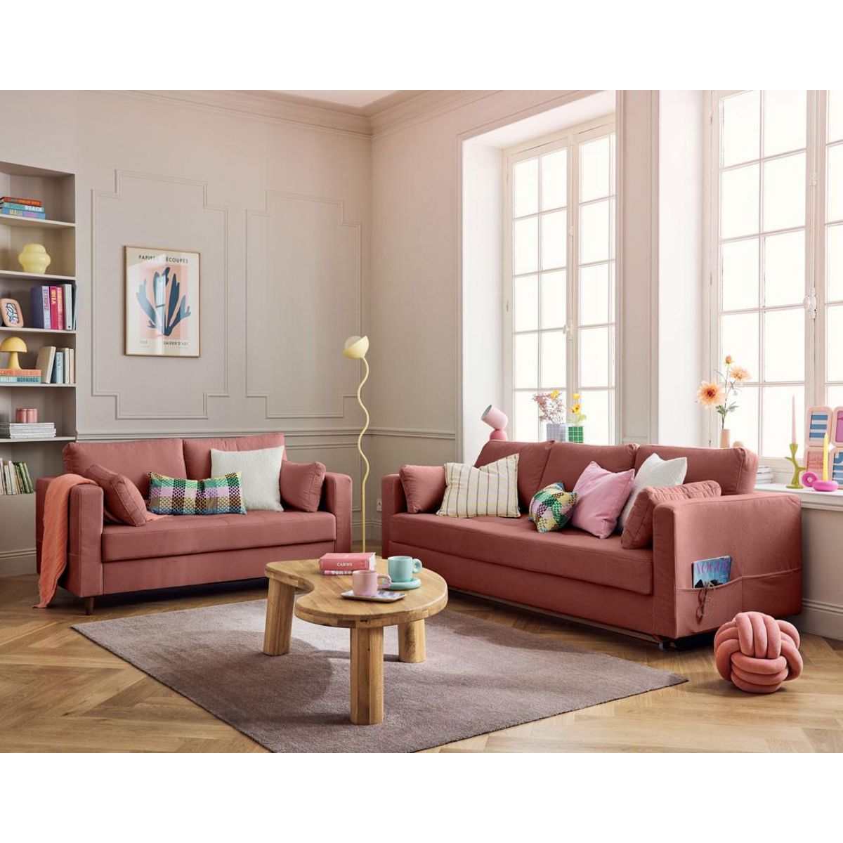 LISA DESIGN Anna - canapé droit 2 places avec poche en velours - pieds en bois