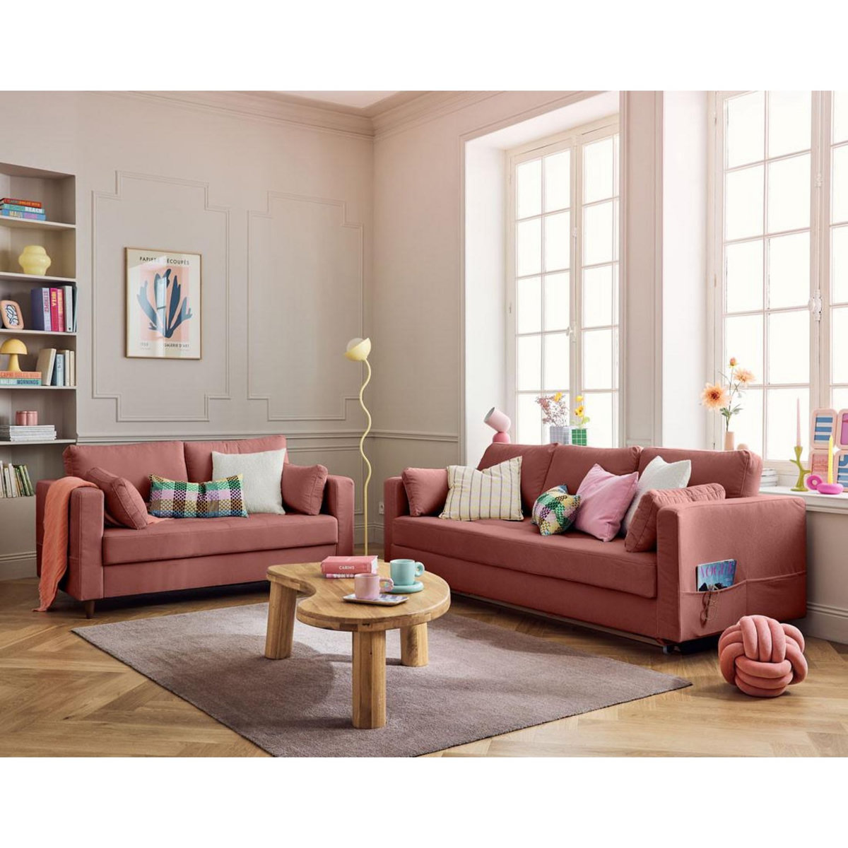 LISA DESIGN Anna - canapé droit 2 places avec poche en velours - pieds en bois