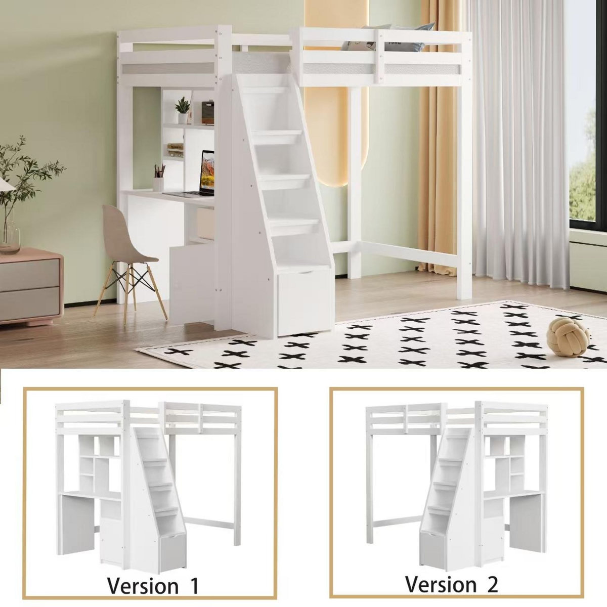 MERAX Lit combiné enfant 90x200cm bois coloris blanc