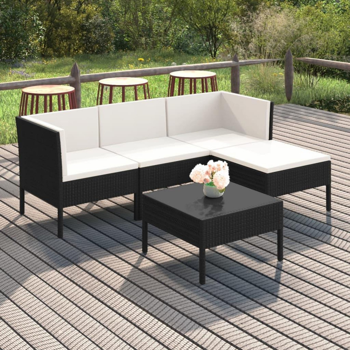 VIDAXL Salon de jardin 5 pcs avec coussins resine tressee noir