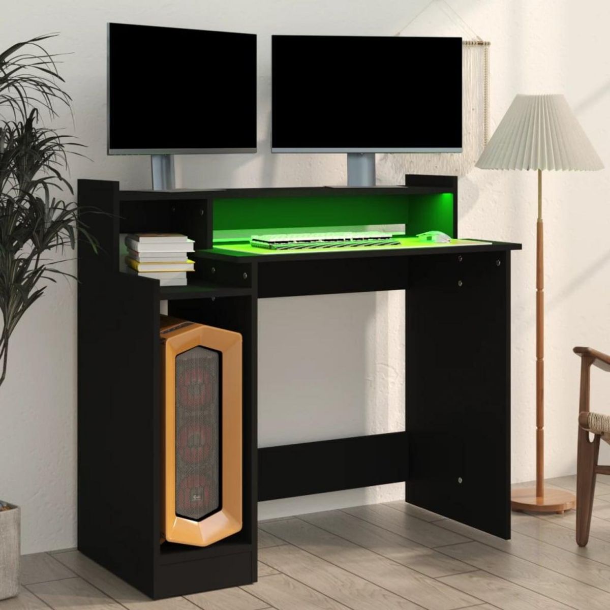 VIDAXL Bureau avec lumieres LED noir 97x45x90 cm bois d'ingenierie