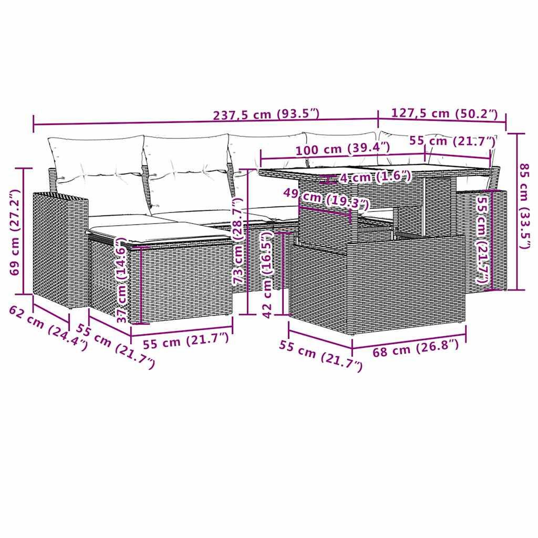 Voir la diapositive 6 : VIDAXL Salon de jardin 7 pcs avec coussins noir resine tressee