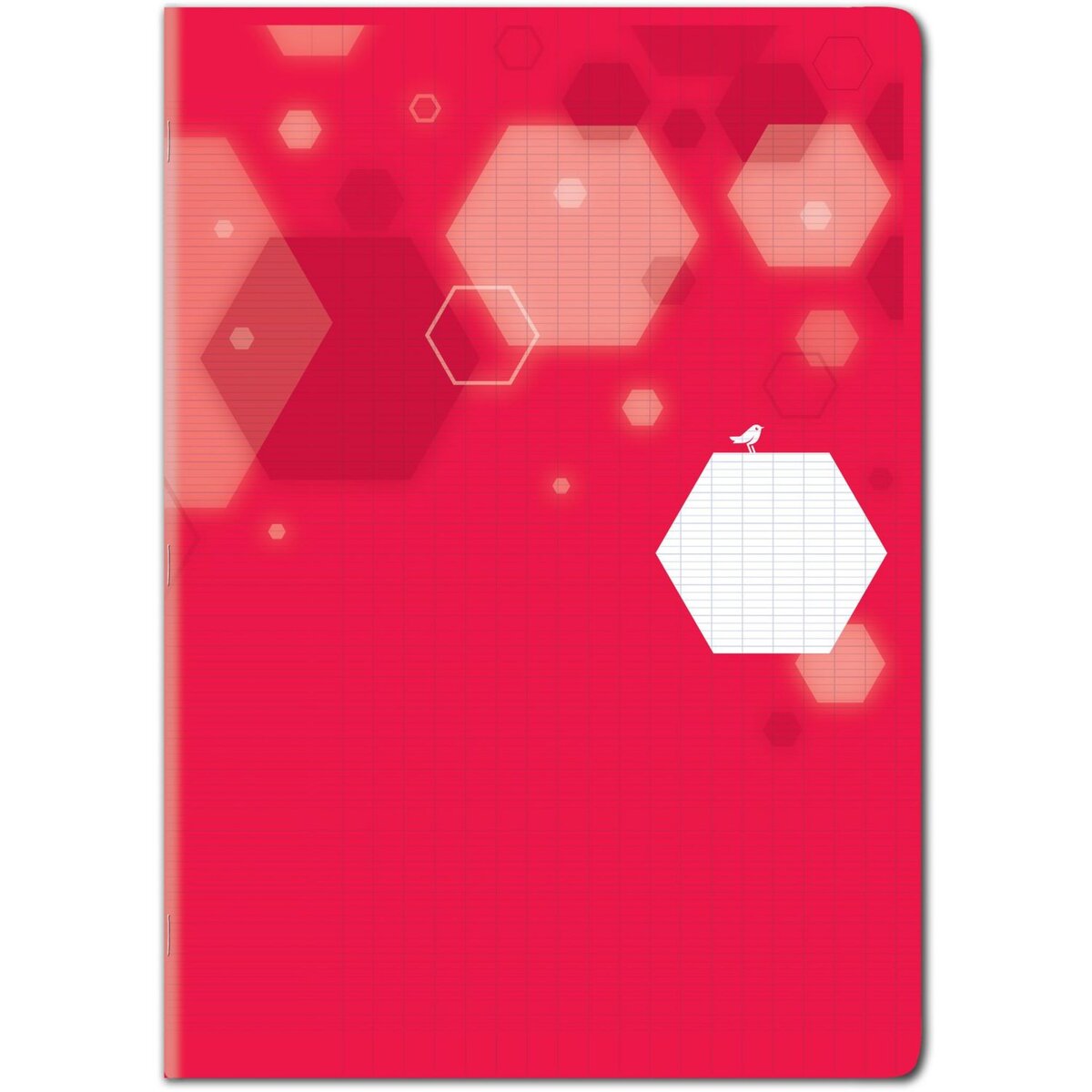 AUCHAN Cahier piqué polypro 24x32cm 96 pages grands carreaux Seyes rouge motifs hexagones
