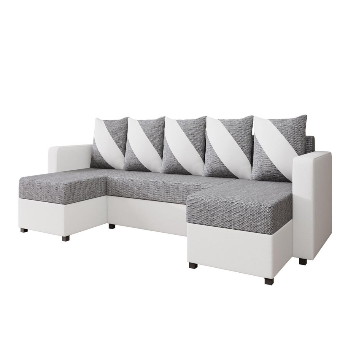 BEST MOBILIER Romy - canapé panoramique en u - 7 places - convertible avec coffre - en tissu et pu