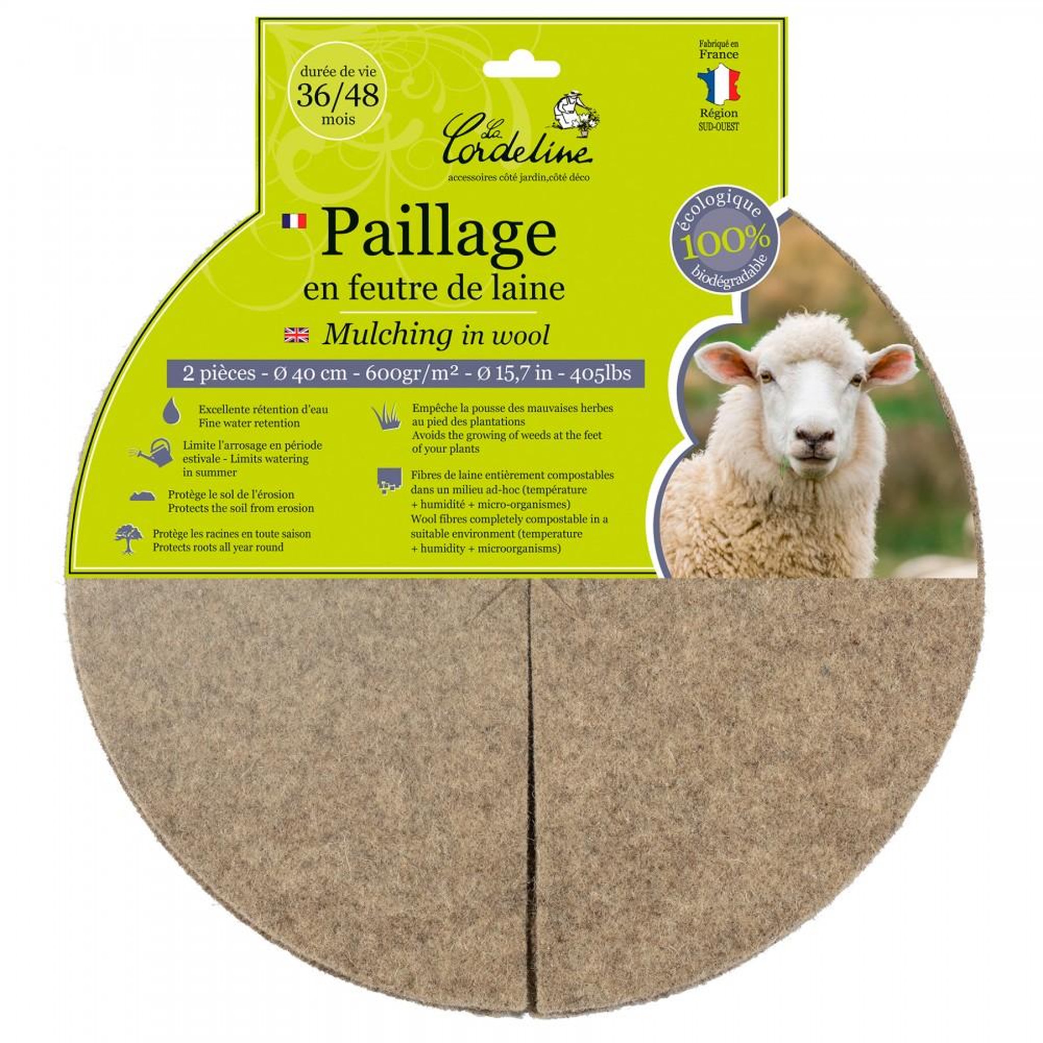 CENTRALE BRICO Lot de 2 disques de paillage, 600 g/m², 0.4x0.4 m