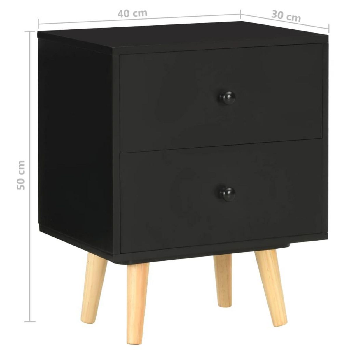 VIDAXL Tables de chevet 2 pcs Noir 40 x 30 x 50 cm Pin massif