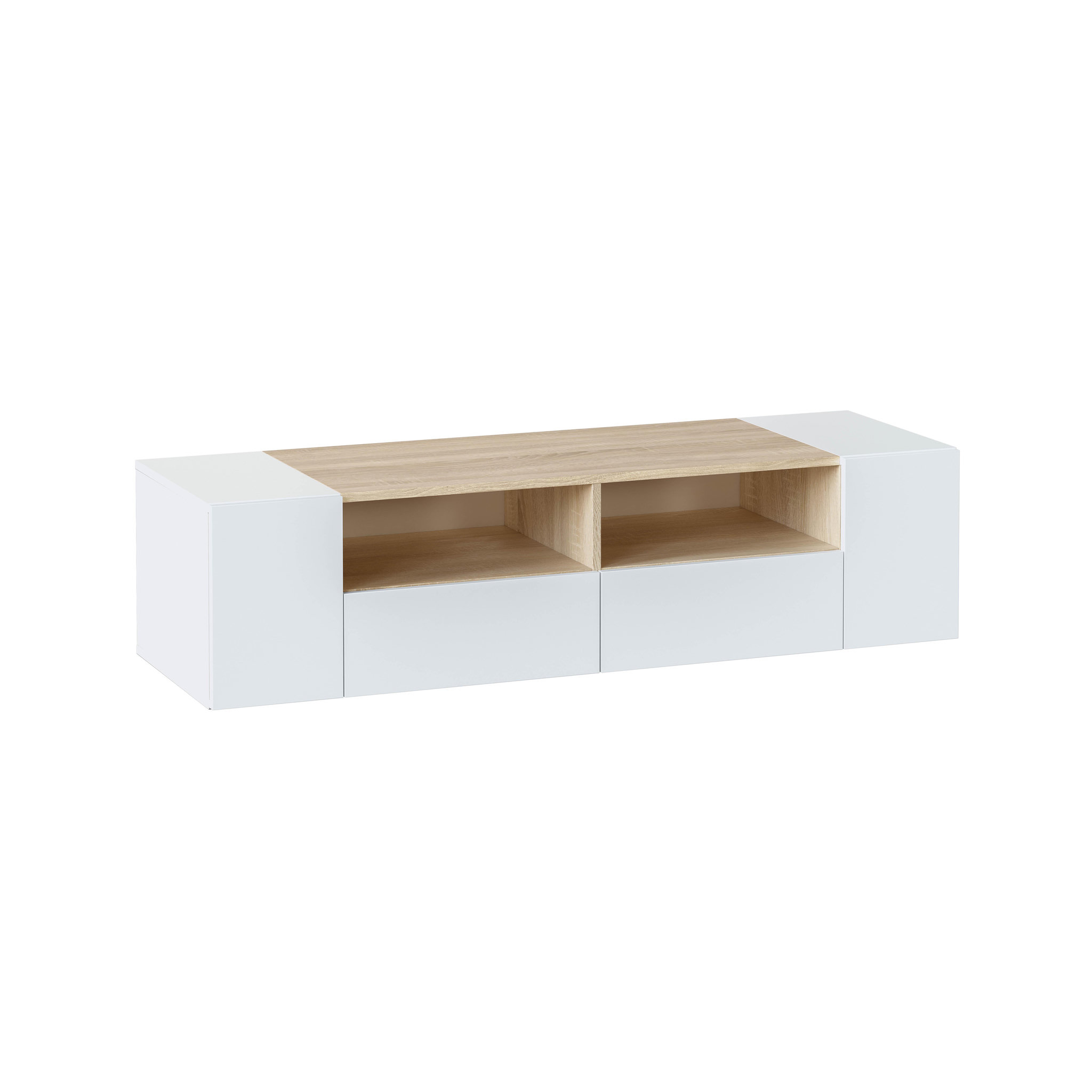 VS VENTA-STOCK Meuble TV Tania 4 Portes Couleur Blanc et Chêne, 138 cm (Largeur)