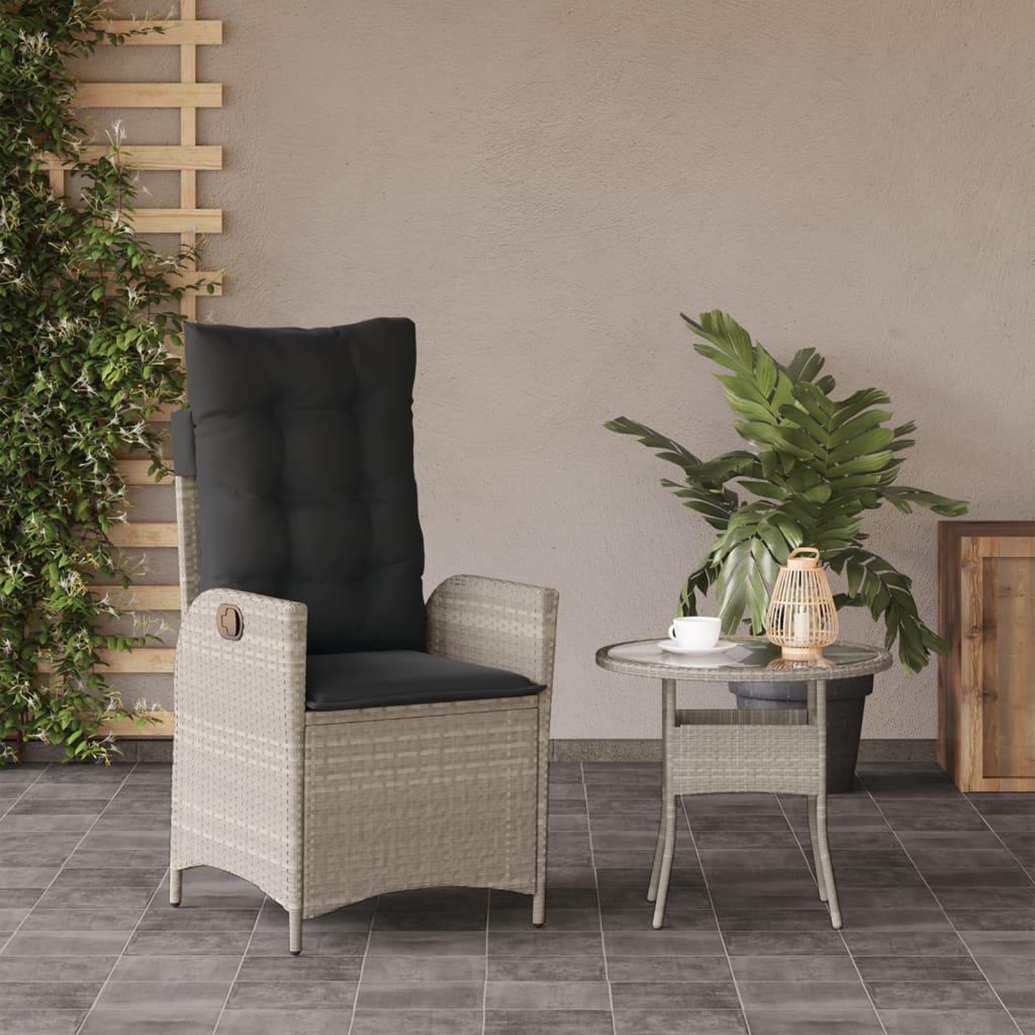 Voir la diapositive 3 : VIDAXL Chaise inclinable de jardin coussins gris clair resine tressee