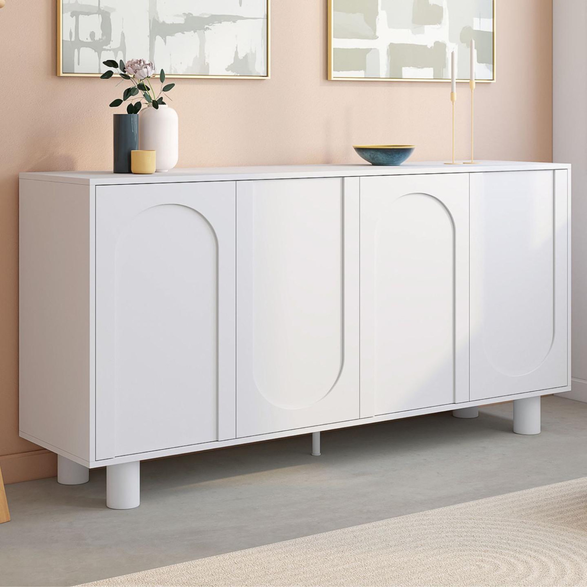 Voir la diapositive 2 : ID MARKET Buffet 160 cm archie 4 portes design arche blanc