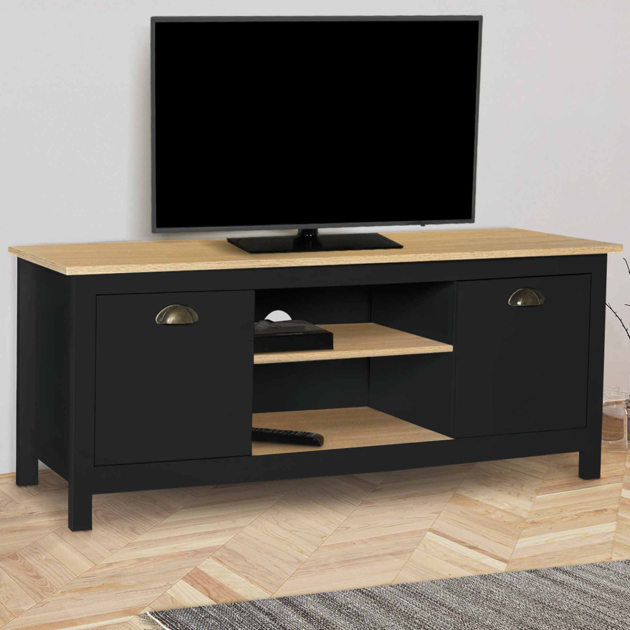 Voir la diapositive 2 : ID MARKET Meuble tv 113 cm campagne isis bois et noir