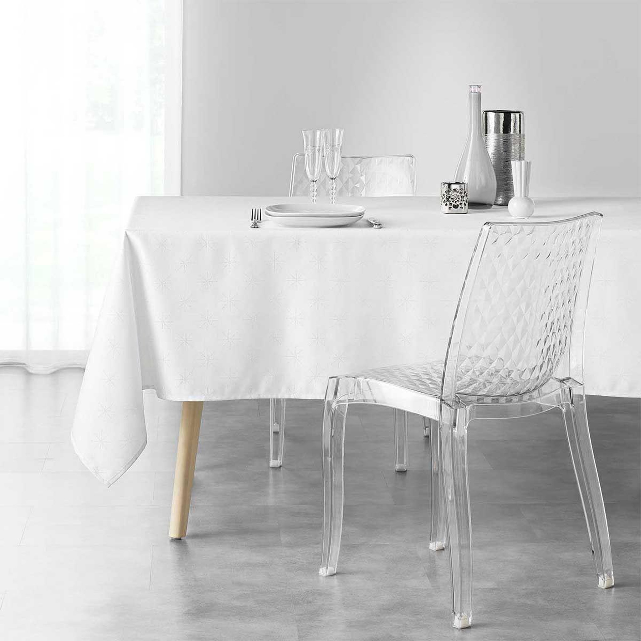 Voir la diapositive 3 : Douceur d'Intérieur Nappe imprimée jacquard  étoiles  140x300cm blanc