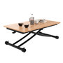 Voir la diapositive 1 : ID MARKET Table basse fixe relevable en table à manger rectangulaire URBANA plateau façon hêtre pied noir design industriel