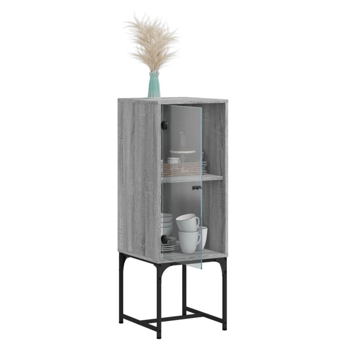 VIDAXL Armoire laterale avec porte en verre sonoma gris 35x37x100 cm
