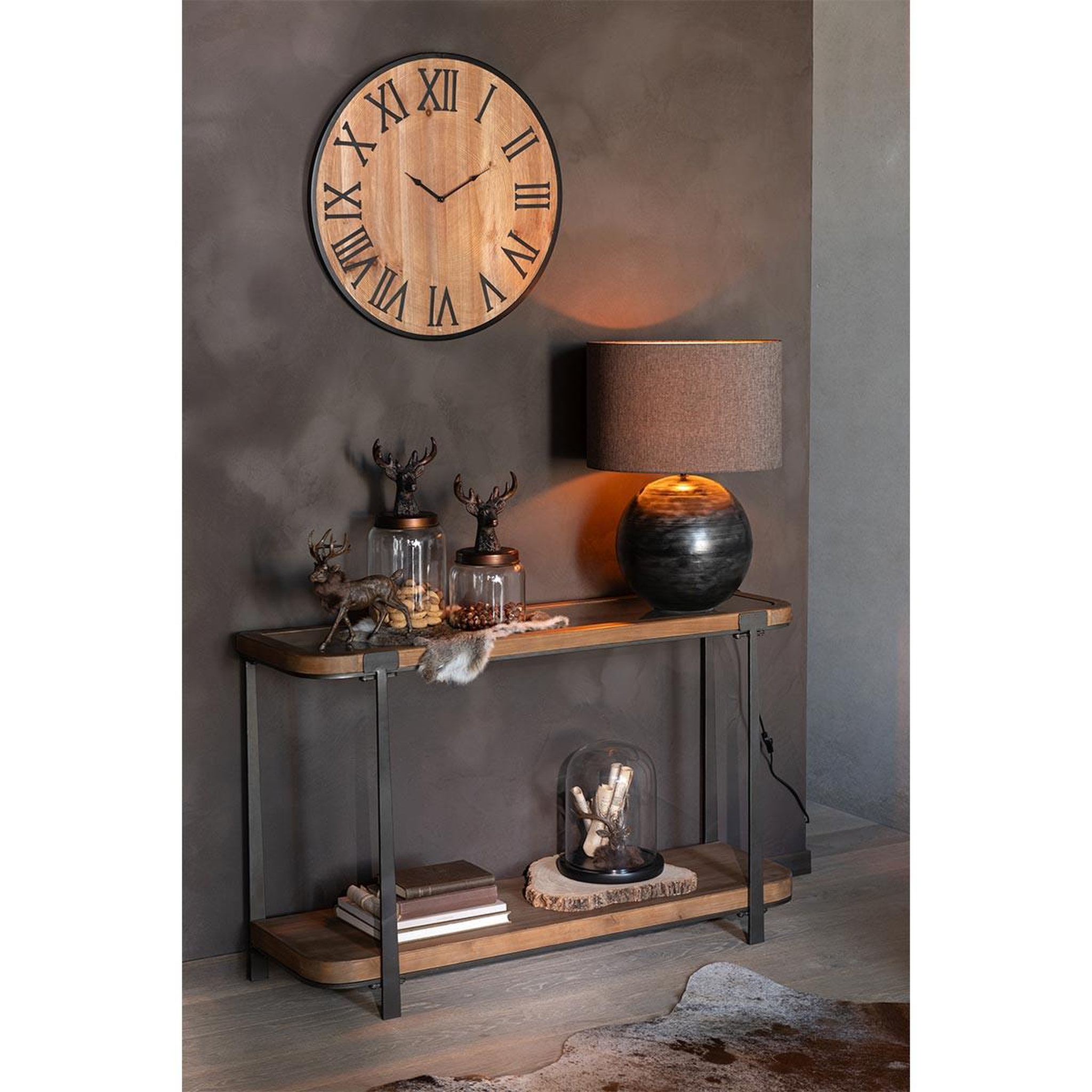 Voir la diapositive 5 : J-LINE Horloge murale effet bois  nue  60cm naturel