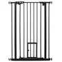 PAWHUT Barrière de sécurité animaux - longueur réglable dim. 74-80 cm - porte double verrouillage, ouverture double sens, petite porte -sans perçage - acier plastique noir