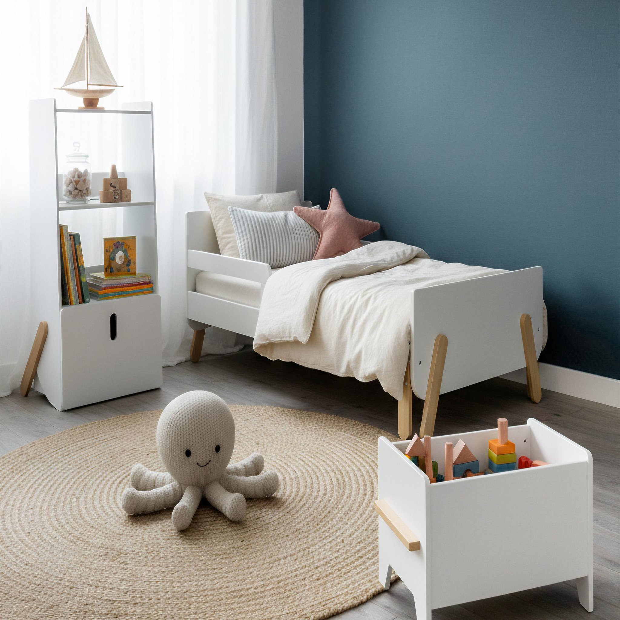 Voir la diapositive 2 : WEBABY Étagère enfant pirate en bois - blanc