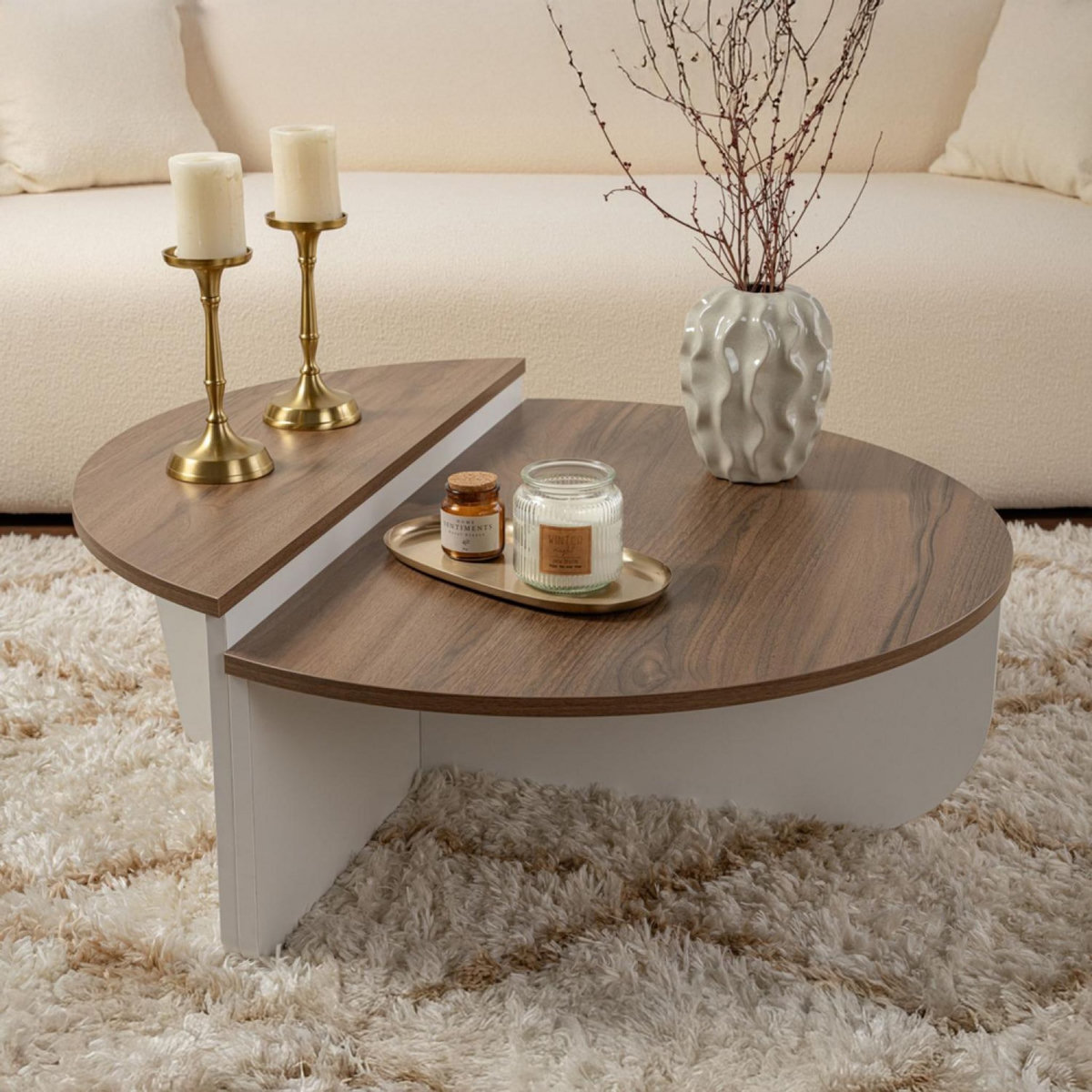 CONCEPT USINE Table basse ronde duo effet travertin 90cm XYN