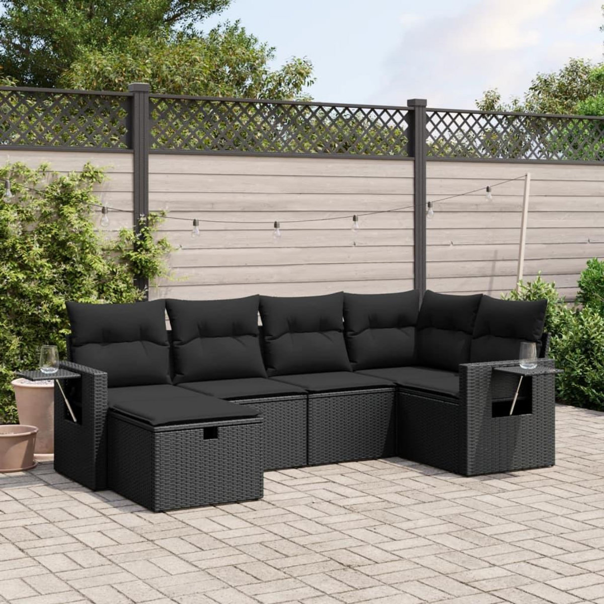 VIDAXL Salon de jardin 6 pcs avec coussins noir resine tressee