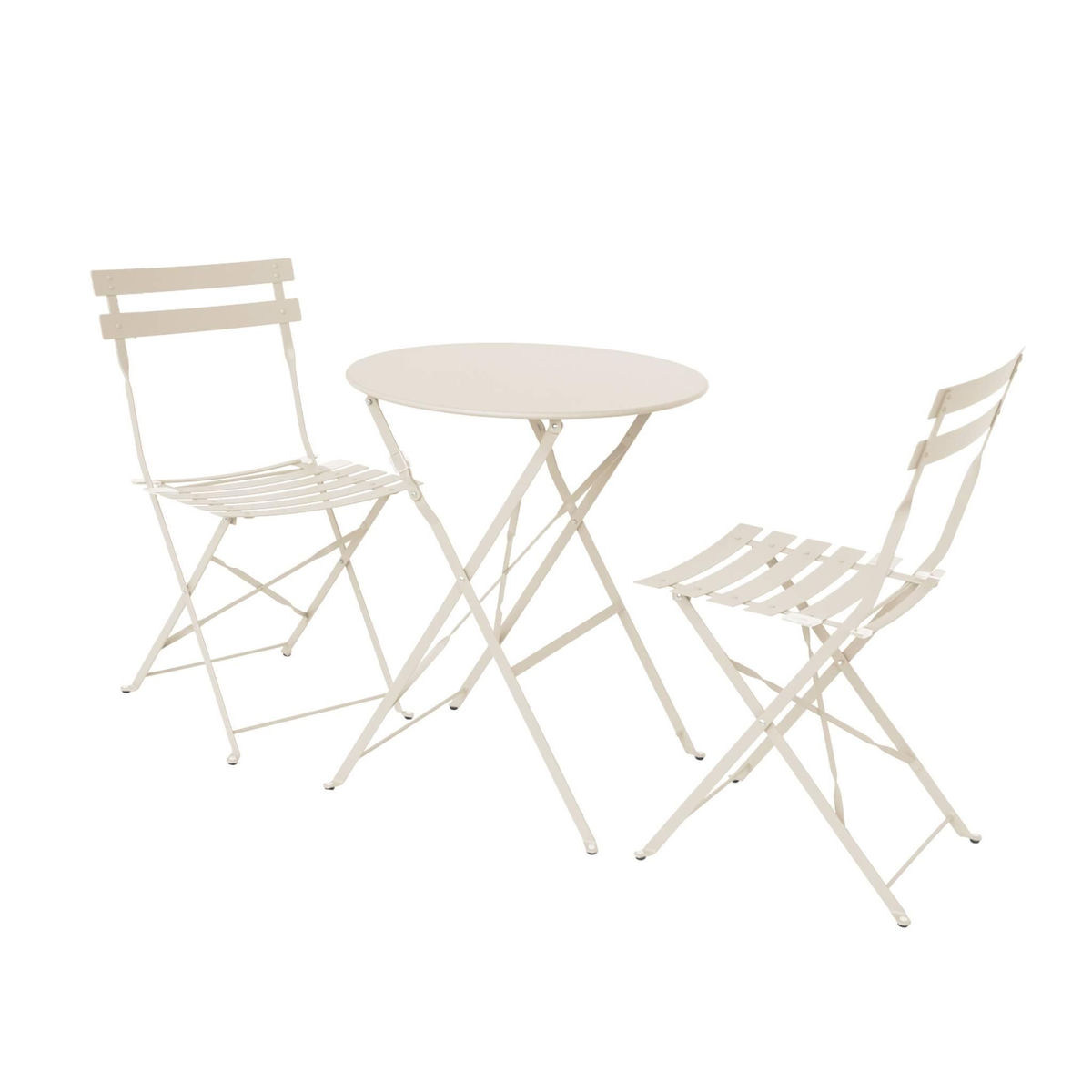 SWEEEK Table de jardin bistrot pliante métal + 2 assises beige Ø60 x 70cm. acier thermolaqué