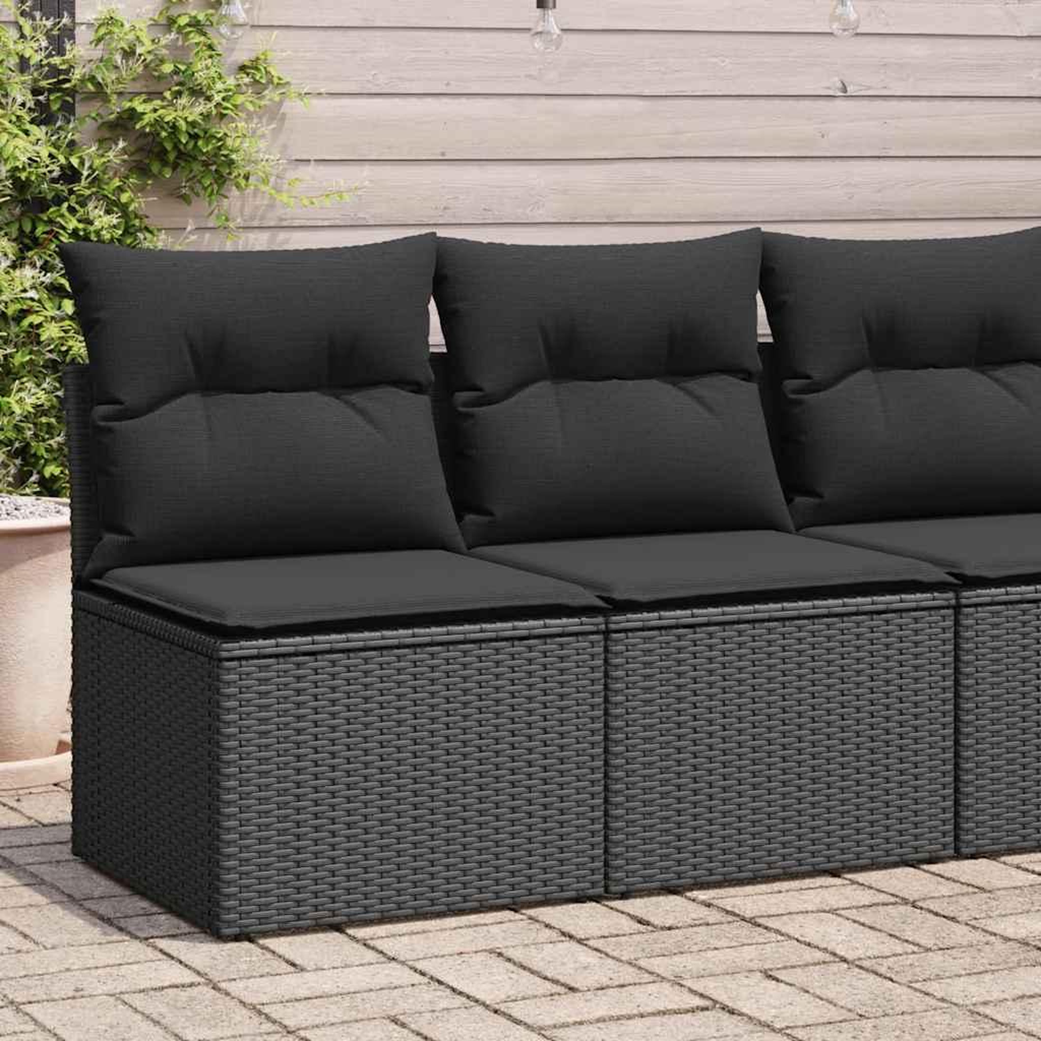 VIDAXL Salon de jardin avec coussins 2 pcs noir resine tressee acacia