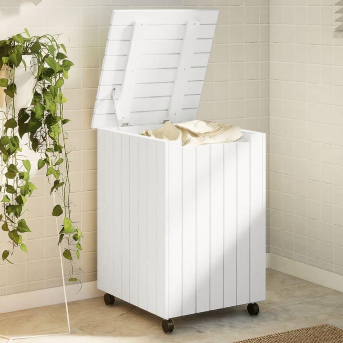 VIDAXL Panier a linge et roulettes RANA 45x45x64 cm bois massif de pin