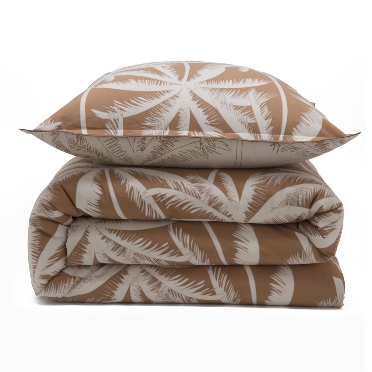 FUTURE HOME Parure de lit 2 personnes en coton 57 fils imprimé camel