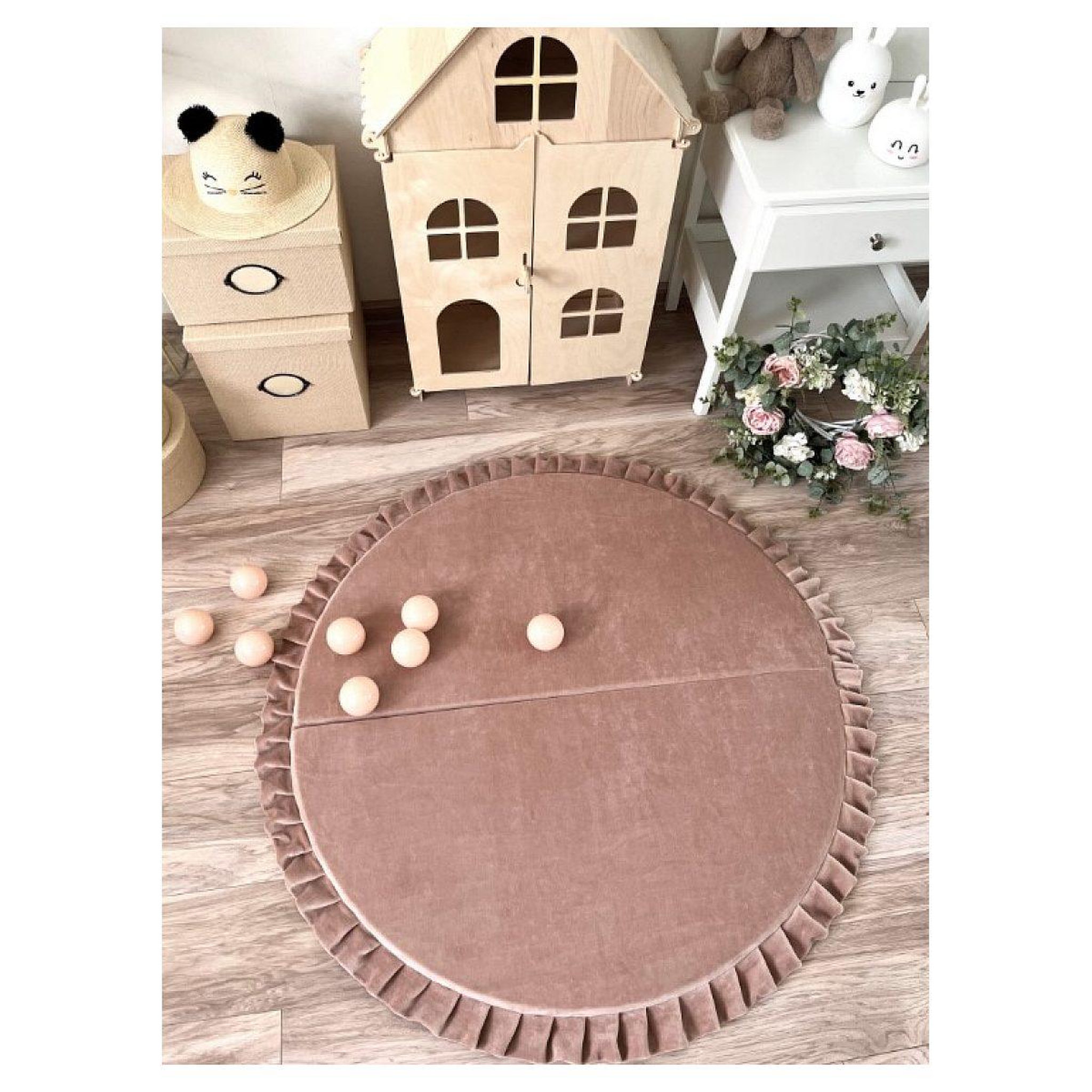 Voir la diapositive 2 : MONIO FOR KIDS Tapis de jeu pliable en velours 125 rond beige