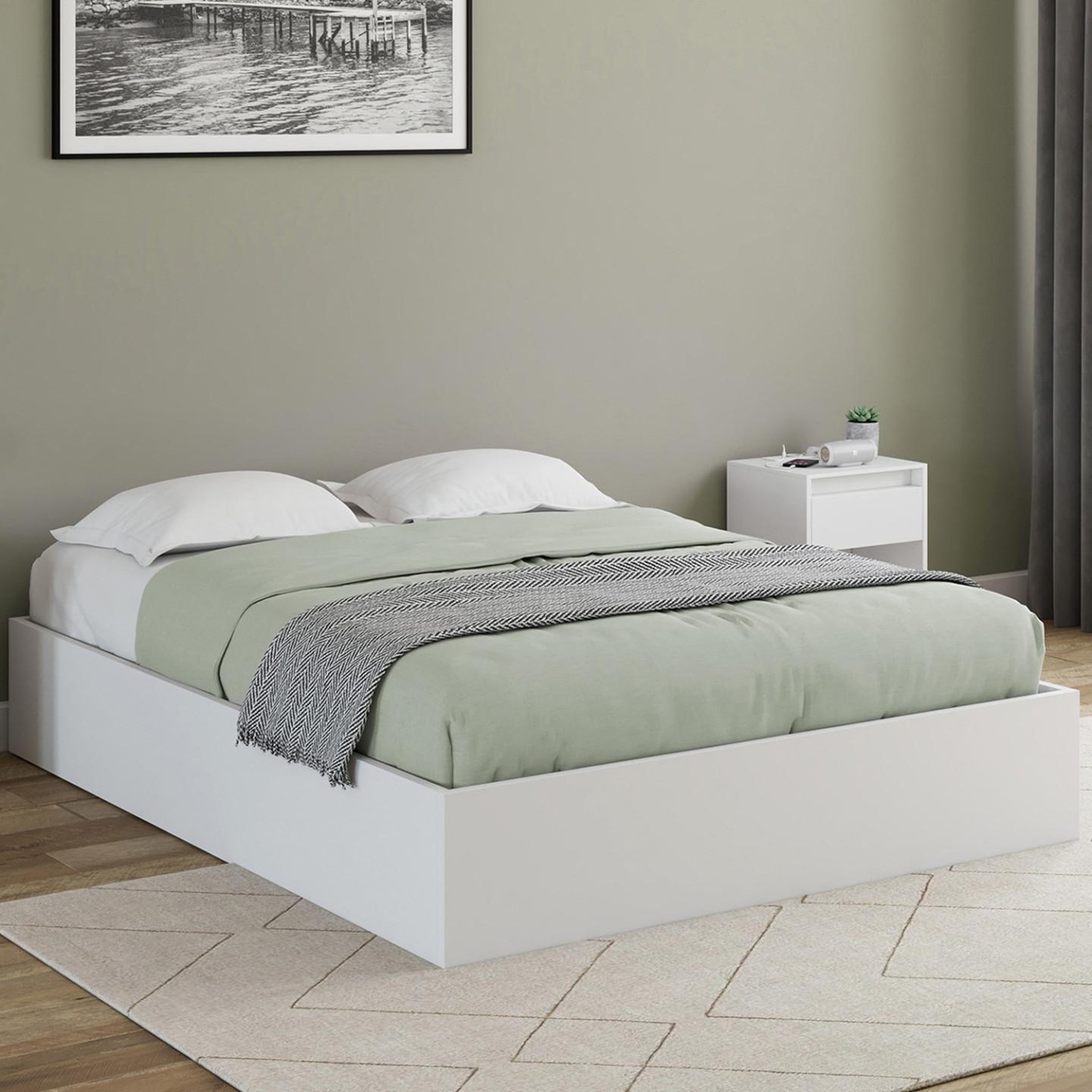 Voir la diapositive 6 : ID MARKET Lit coffre double sandside avec sommier 160 x 200 cm blanc